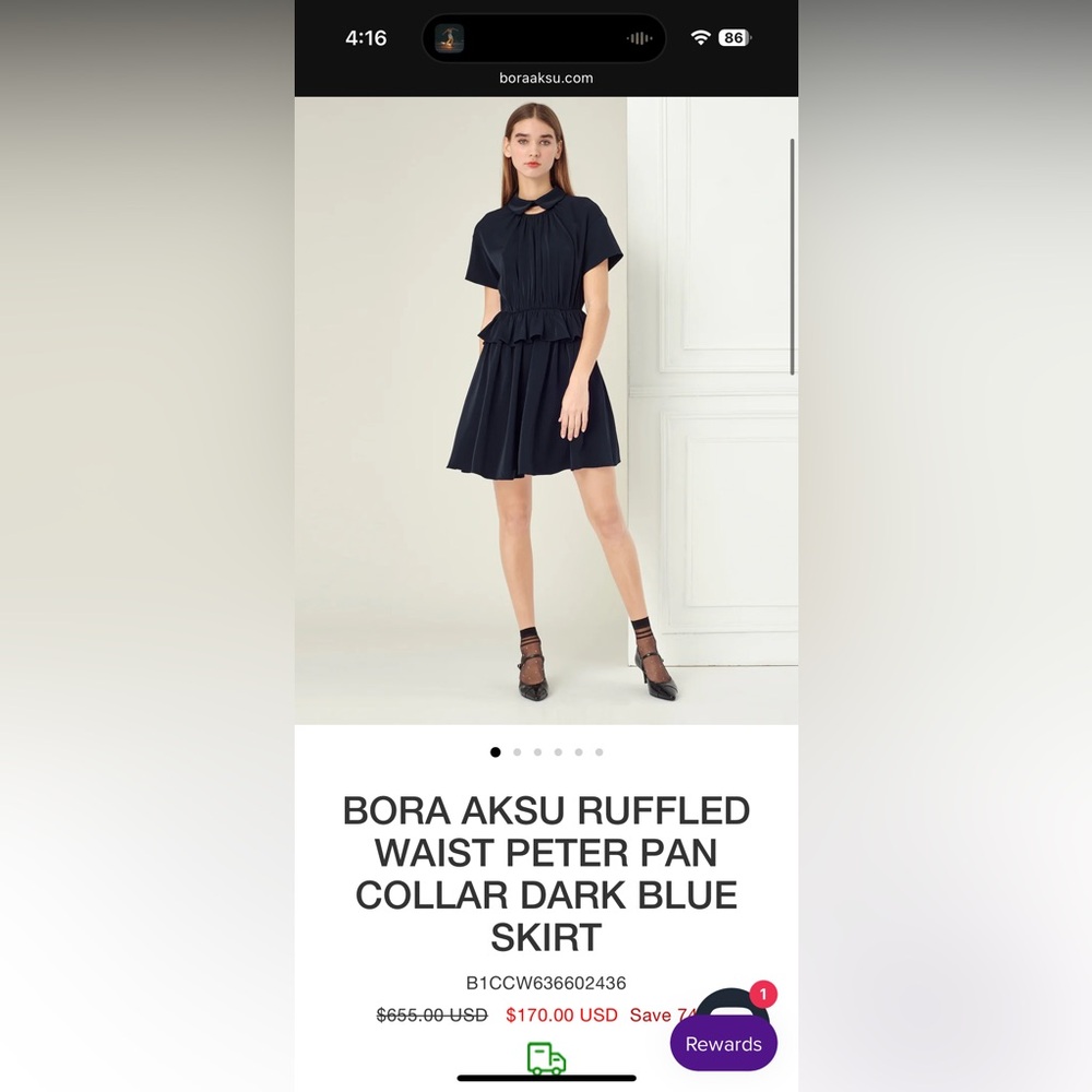 NWT Bora Aksu Ruffled Waist Peter Pan Dress, Size 36 (Small)